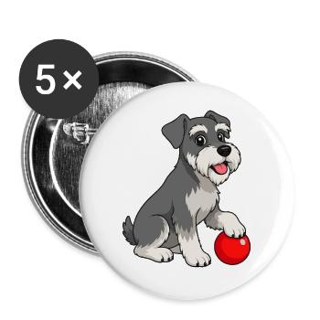 Cheerful image of a schnauzer with red ball - Buttons large 2.2''/56 mm (5-pack) - white - Front