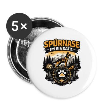 Spürnase im Einsatz Rettungshund - Buttons groß 56 mm (5er Pack) - Weiß - Vorne