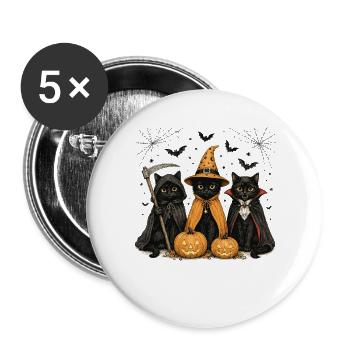 Halloween Katzen als Hexe und Vampir verkleidet. L - Buttons groß 56 mm (5er Pack) - Weiß - Vorne