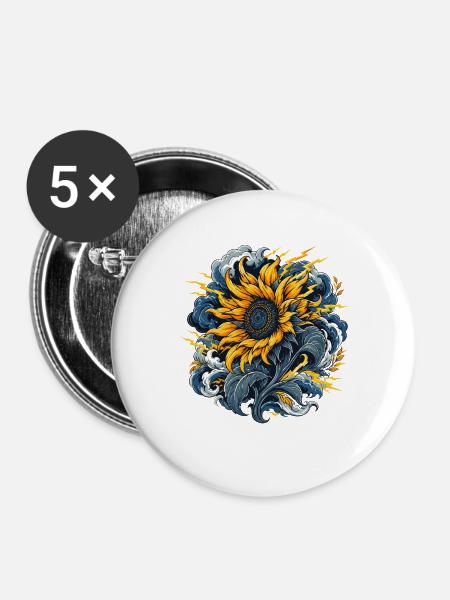 Sonnenblume im Sturm Blitzwolken - Buttons groß 56 mm (5er Pack) - Weiß