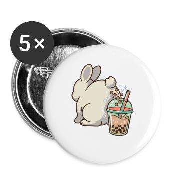 Bubble Tea Boba Drôle de Lapin mignon - Lot de 5 grands badges (56 mm) - blanc - Devant