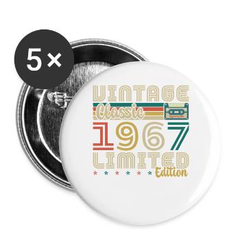 60 Jahre 1967 Vintage Retro Geburtstagsgeschenk - Buttons groß 56 mm (5er Pack) - Weiß - Vorne