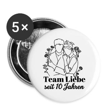 Team Liebe seit 10 Jahren Jahrestag Geschenk Paar - Buttons groß 56 mm (5er Pack) - Weiß - Vorne