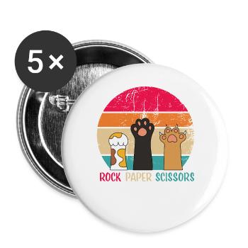 Retro Pfoten Rock Paper Scissors - Buttons groß 56 mm (5er Pack) - Weiß - Vorne