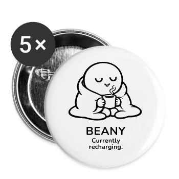 Beany – En recharge actuelle | Ambiance Café Douillette - Lot de 5 grands badges (56 mm) - blanc - Devant