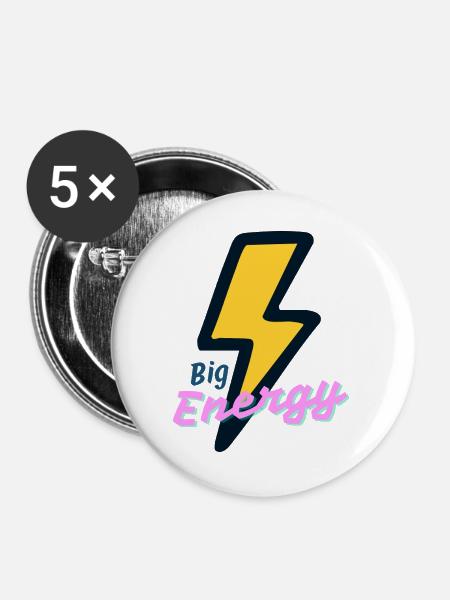 Big Energy Lightning Neon - Buttons groß 56 mm (5er Pack) - Weiß