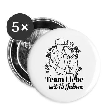 Team Liebe seit 15 Jahren Jahrestag Geschenk Paar - Buttons groß 56 mm (5er Pack) - Weiß - Vorne