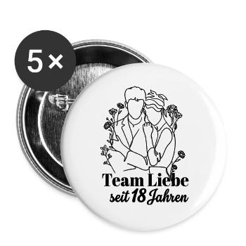 Team Liebe seit 18 Jahren Jahrestag Geschenk Paar - Buttons groß 56 mm (5er Pack) - Weiß - Vorne