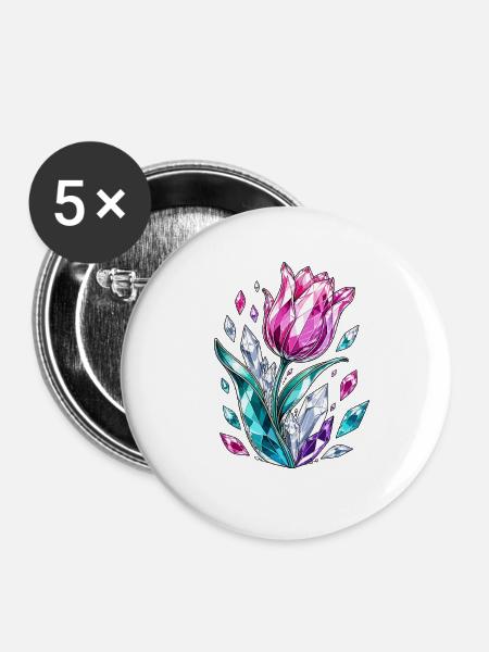Kristall Tulpenblüte Diamantblume - Buttons groß 56 mm (5er Pack) - Weiß