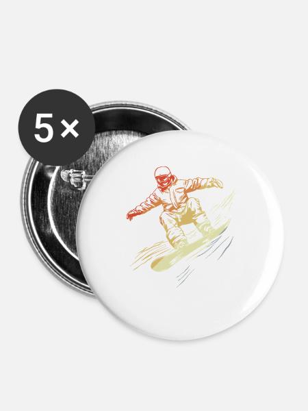 Snowboarder Retro Stil - Buttons groß 56 mm (5er Pack) - Weiß