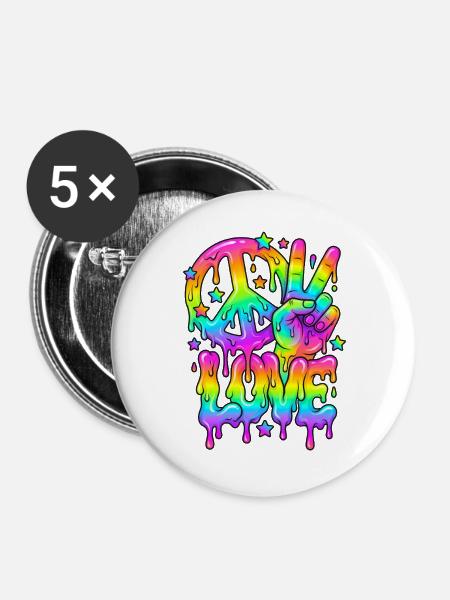 Regenbogen-Frieden-und-Liebe-Pride-Fest - Buttons groß 56 mm (5er Pack) - Weiß