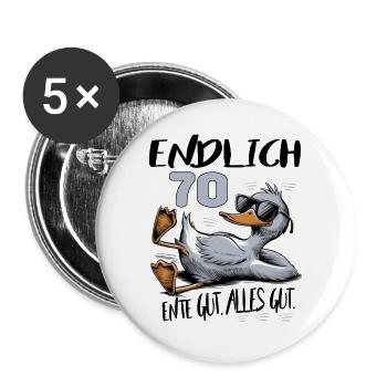 Geburtstag Ente Gut Alles Gut 70 Jahre Comic - Buttons groß 56 mm (5er Pack) - Weiß - Vorne