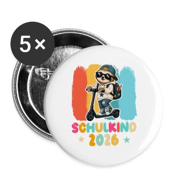 Einschulung Schulkind 2026 Junge Mädchen Faultier - Buttons groß 56 mm (5er Pack) - Weiß - Vorne