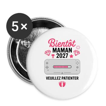 Bientôt Maman 2027 Gamer Annonce Grossesse - Lot de 5 grands badges (56 mm) - blanc - Devant
