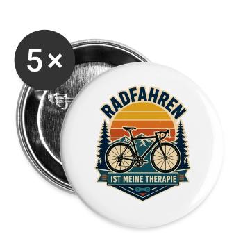 Radfahren ist meine Therapie – Retro Bergtour - Buttons groß 56 mm (5er Pack) - Weiß - Vorne