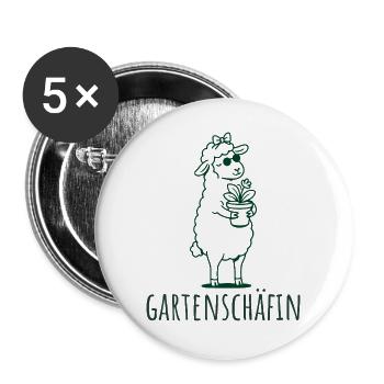 Gartenschäfin Schaf mit Pflanze Gärtnerin - Buttons groß 56 mm (5er Pack) - Weiß - Vorne