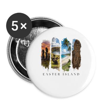 Osterinsel Urlaub Travel – Südsee Kultur Motiv - Buttons groß 56 mm (5er Pack) - Weiß - Vorne