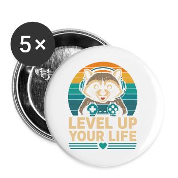 Level Up Your Life Raccoon Gamer - Buttons large 2.2''/56 mm (5-pack) - white - Front