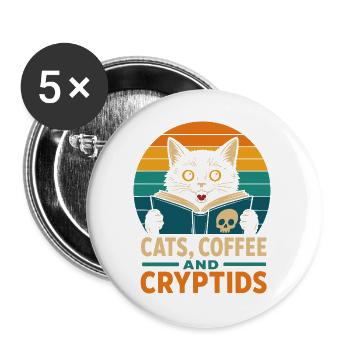 Cats Coffee and Cryptids - Buttons large 2.2''/56 mm (5-pack) - white - Front