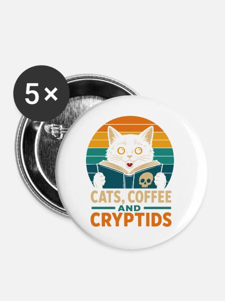 Cats Coffee and Cryptids - Buttons groß 56 mm (5er Pack) - Weiß