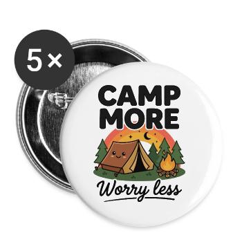 Randonnée - Aventure en plein air - Campez plus et moins vous inquiétez - Lot de 5 grands badges (56 mm) - blanc - Devant