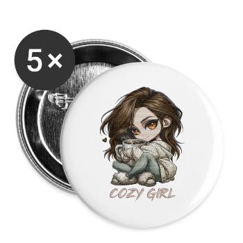 Cozy Girl Chibi Cocoa Winter Gift - Buttons large 2.2''/56 mm (5-pack) - white - Front