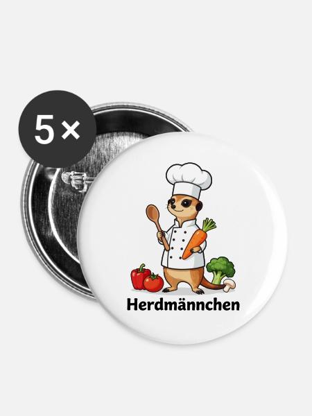 Herdmännchen Koch Gastronomie Lustig Gastro - Buttons groß 56 mm (5er Pack) - Weiß