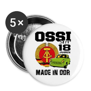 Geburtstag DDR Ossi Ost Produkt 18 Jahre - Buttons groß 56 mm (5er Pack) - Weiß - Vorne