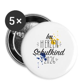 Im Herzen Schulkind 2026 - Buttons groß 56 mm (5er Pack) - Weiß - Vorne