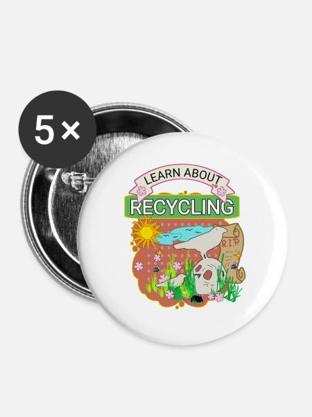 Erfahre über das Recycling - Buttons groß 56 mm (5er Pack) - Weiß
