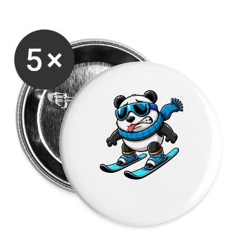 Panda Skier Winter Comic Funny - Buttons large 2.2''/56 mm (5-pack) - white - Front