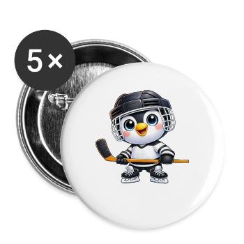 Joueur de hockey sur glace Penguin mignon Cartoon USA - Lot de 5 grands badges (56 mm) - blanc - Devant