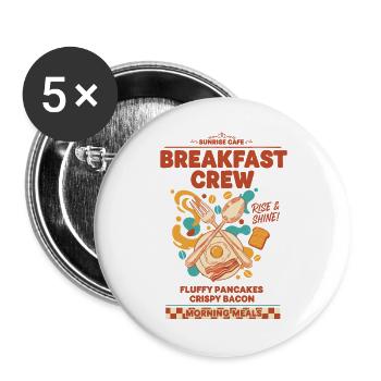 Breakfast Crew Funny Brunch Coffee Pancake Food - Buttons large 2.2''/56 mm (5-pack) - white - Front