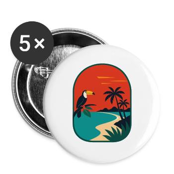 Panorama côtier tropical avec toucan - Lot de 5 grands badges (56 mm) - blanc - Devant