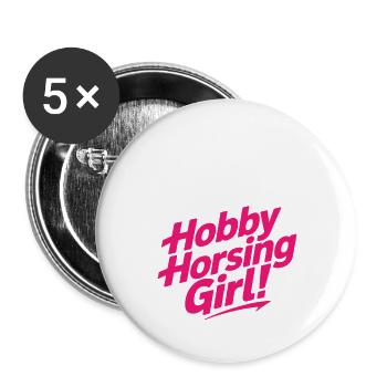 Hobby Horsing Girl Steckenpferd Pony Reiten Pferde - Buttons groß 56 mm (5er Pack) - Weiß - Vorne