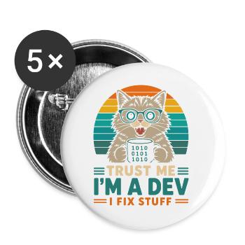 Trust Me I'm a Dev – Programmer Cat - Buttons large 2.2''/56 mm (5-pack) - white - Front