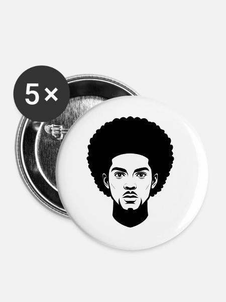 Afro-Mann - Buttons groß 56 mm (5er Pack) - Weiß