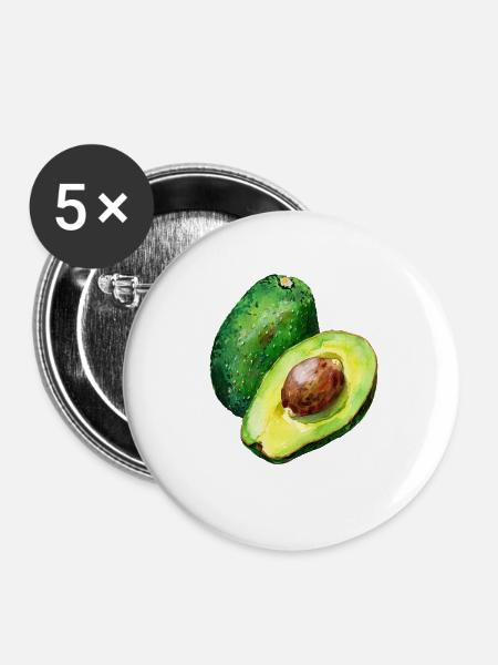 Frische Avocado - Buttons groß 56 mm (5er Pack) - Weiß