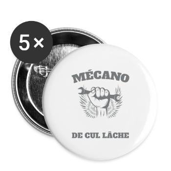 Mécano Mécanicien Humour Clé Plate Atelier  - Lot de 5 grands badges (56 mm) - blanc - Devant