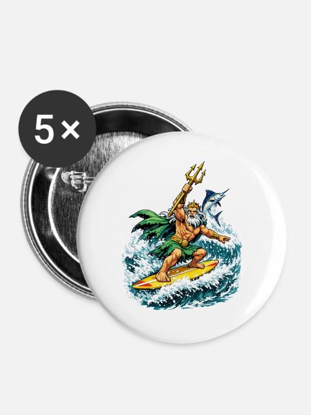 Neptun Surft - Buttons groß 56 mm (5er Pack) - Weiß