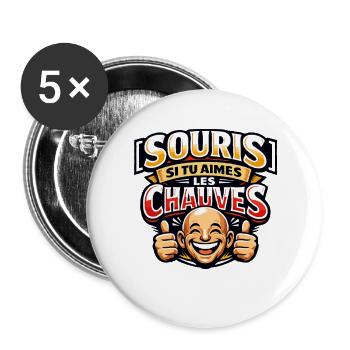 Souris Si tu aimes les chauves Französischer Humor - Buttons groß 56 mm (5er Pack) - Weiß - Vorne