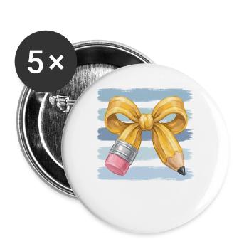 Dessin au crayon doré avec nœud - Lot de 5 grands badges (56 mm) - blanc - Devant