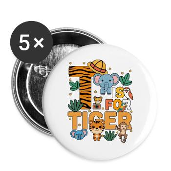 T c’est pour la fête du zoo du tigre Anniversaire du zoo de la jungle - Lot de 5 grands badges (56 mm) - blanc - Devant