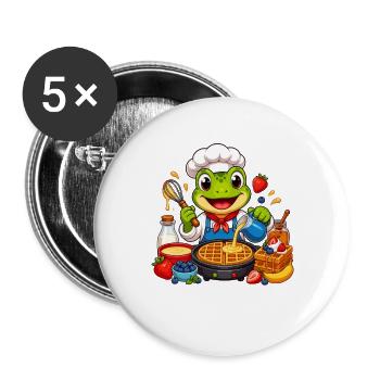 Kochfrosch beim Waffelbacken - Buttons groß 56 mm (5er Pack) - Weiß - Vorne