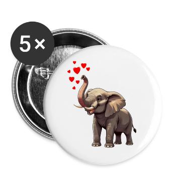Elephant with hearts - Buttons large 2.2''/56 mm (5-pack) - white - Front