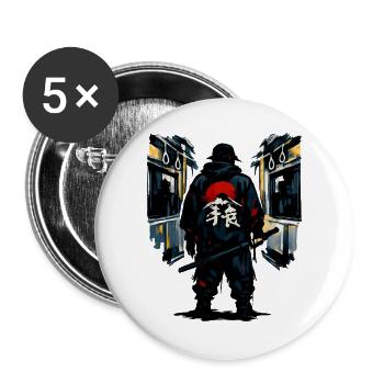 Urban Ninja with Red Sun - Buttons large 2.2''/56 mm (5-pack) - white - Front