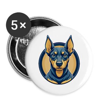 Deutscher Pinscher-Hund Kawaii Maskottchen Cartoon-Clipart - Buttons groß 56 mm (5er Pack) - Weiß - Vorne
