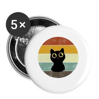 Cute Cat Retro Sunset Vintage Style - Buttons large 2.2''/56 mm (5-pack) - white - Front
