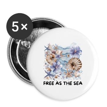 Motif de coquillages aquarelle et de fleurs côtières d’étoiles de mer - Lot de 5 grands badges (56 mm) - blanc - Devant