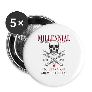 Millennial – Né analogique a grandi dans le numérique - Lot de 5 grands badges (56 mm) - blanc - Devant